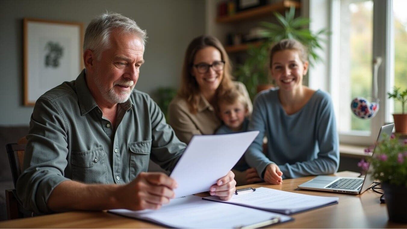 happy family looking at a medical bill feeling relieved